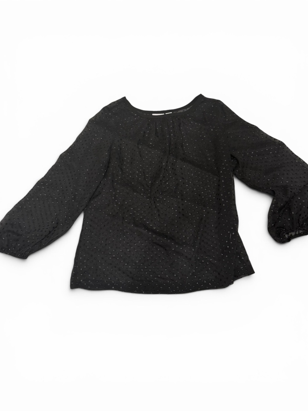Liz Claiborne Large Black Swiss Dot Sheer Blouse Balloon Sleeve Dressy Top L